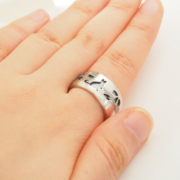 S Sakura x Cat Overlay Round Ring Silver 950 10mm [S-Rns-01] Saori Miura Japanese Pattern Silver Accessory Artist Cat Japanese Style Ring 