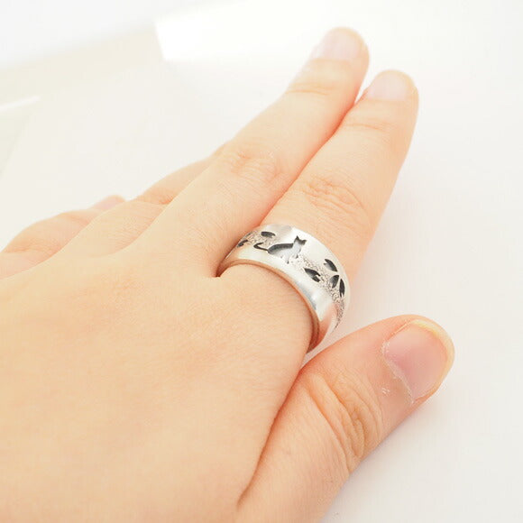 S Sakura x Cat Overlay Round Ring Silver 950 10mm [S-Rns-01] Saori Miura Japanese Pattern Silver Accessory Artist Cat Japanese Style Ring 