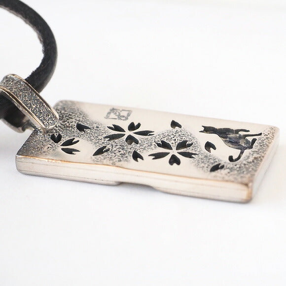 [Choose from 28 colors of leather] S cherry blossom x cat openwork necklace pendant top silver [ST-06] 
