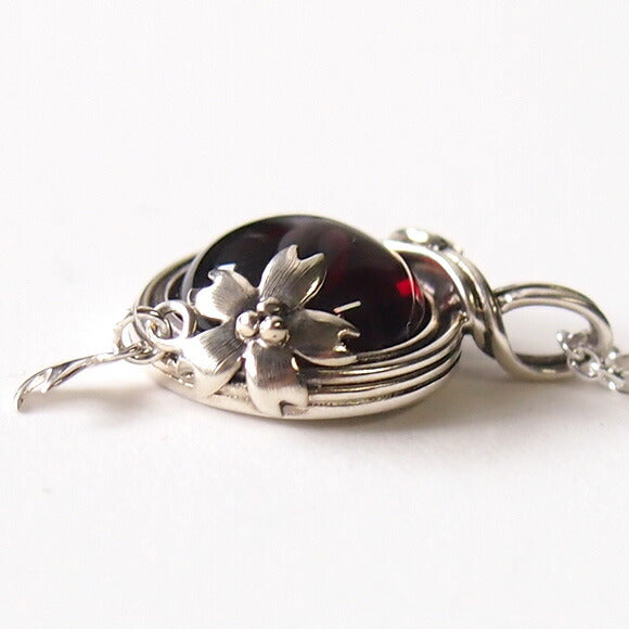 [Choose from 2 types and 2 types of chain] S Enzakura Silver Necklace Cherry Amber [S-Th-01-CA] 