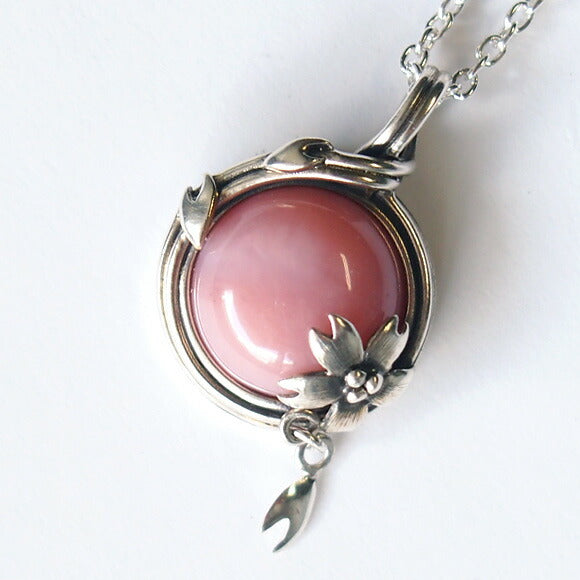 [Choose from 2 types and 2 types of chain] S Enzakura Silver Necklace Pink Opal [S-Th-01-PO] 