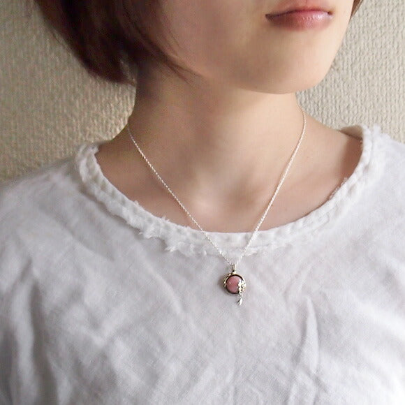 [Choose from 2 types and 2 types of chain] S Enzakura Silver Necklace Pink Opal [S-Th-01-PO] 