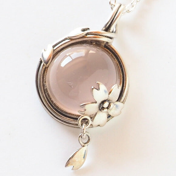 [Choose from 2 types of chain] S Enzakura Silver Necklace Rose Quartz [S-Th-01-ROSE] 