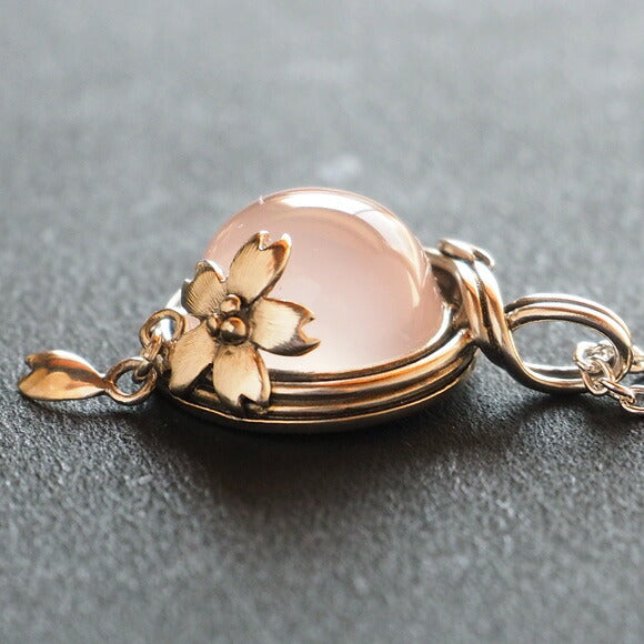 [Choose from 2 types of chain] S Enzakura Silver Necklace Rose Quartz [S-Th-01-ROSE] 
