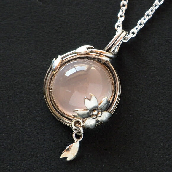 [Choose from 2 types of chain] S Enzakura Silver Necklace Rose Quartz [S-Th-01-ROSE] 
