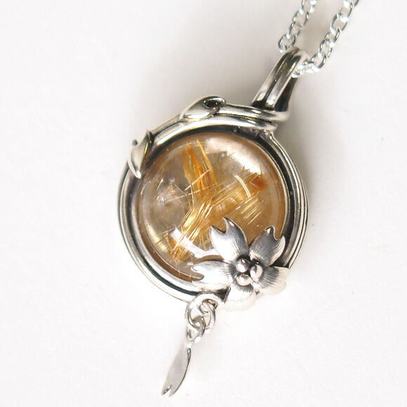[Choose from 2 types and 2 types of chain] S Enzakura silver necklace rutilated quartz [S-Th-01-RQ] 