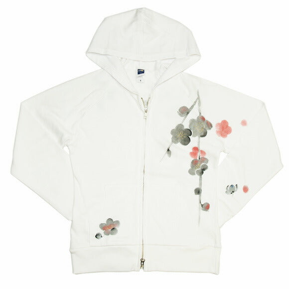 SEED Painter Fumiko Sugita Japanese pattern hand-painted zip-up hoodie White Plum and Guise Ladies [SE-PA3A-UM001] 