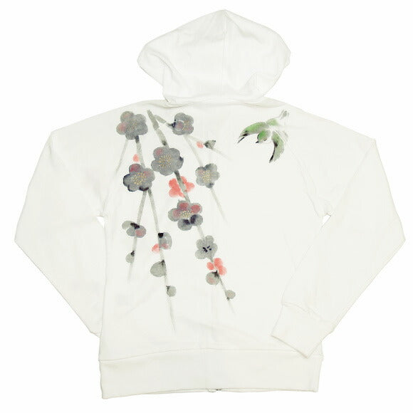 SEED Painter Fumiko Sugita Japanese pattern hand-painted zip-up hoodie White Plum and Guise Ladies [SE-PA3A-UM001] 