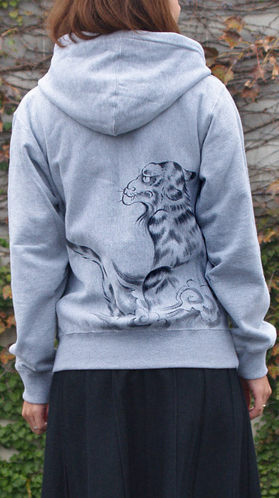 SEED female artist Fumiko Sugita Japanese pattern hand-painted hoodie gray tiger and cloud men's and women's [SE-PA3B-TG002] 