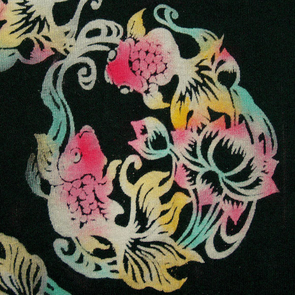 SEED Female painter Fumiko Sugita Kata-dyeing &amp; hand-painted Japanese pattern T-shirt short sleeve black rainbow goldfish and lotus men's and women's [SE-TS2A-AN001] 