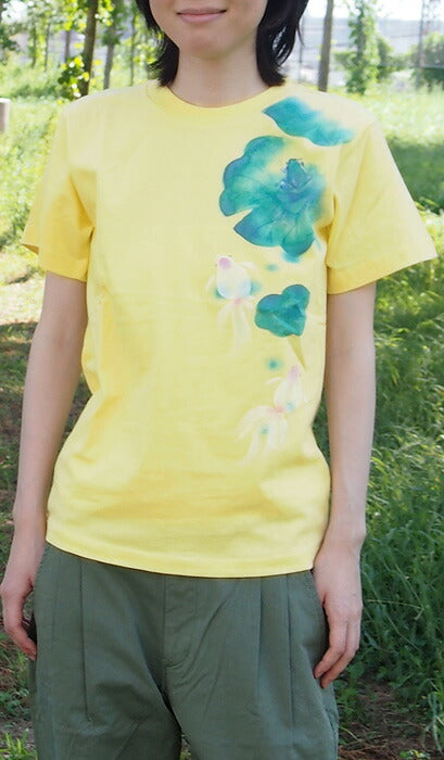 SEED Female artist Fumiko Sugita Hand drawn Japanese pattern T-shirt short sleeve yellow frog and goldfish [SE-TS6A-AN003] 