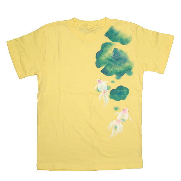 SEED Female artist Fumiko Sugita Hand drawn Japanese pattern T-shirt short sleeve yellow frog and goldfish [SE-TS6A-AN003] 