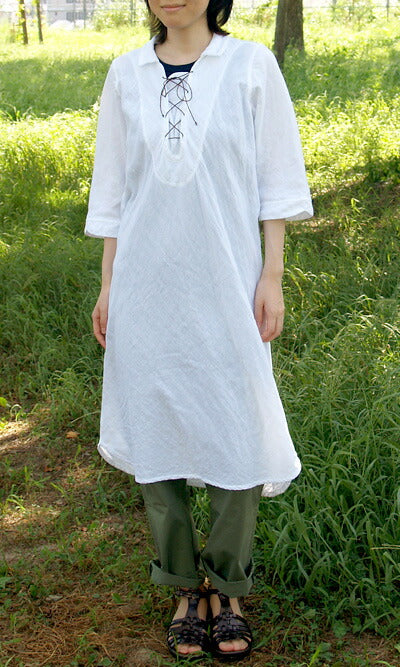 [All 27 colors] Gauze clothing studio garage (garage) double gauze shoelace dress 6/4 sleeve ladies [SK-03] 