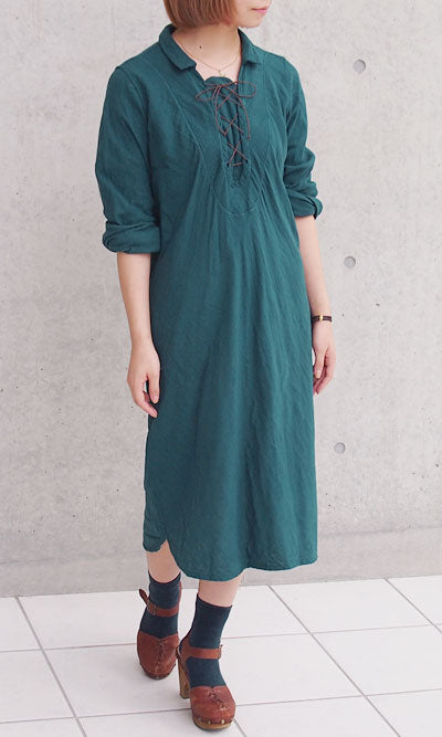 [All 27 colors] Gauze clothing studio garage (garage) double gauze shoelace dress long sleeve ladies [SK-03-LS] 