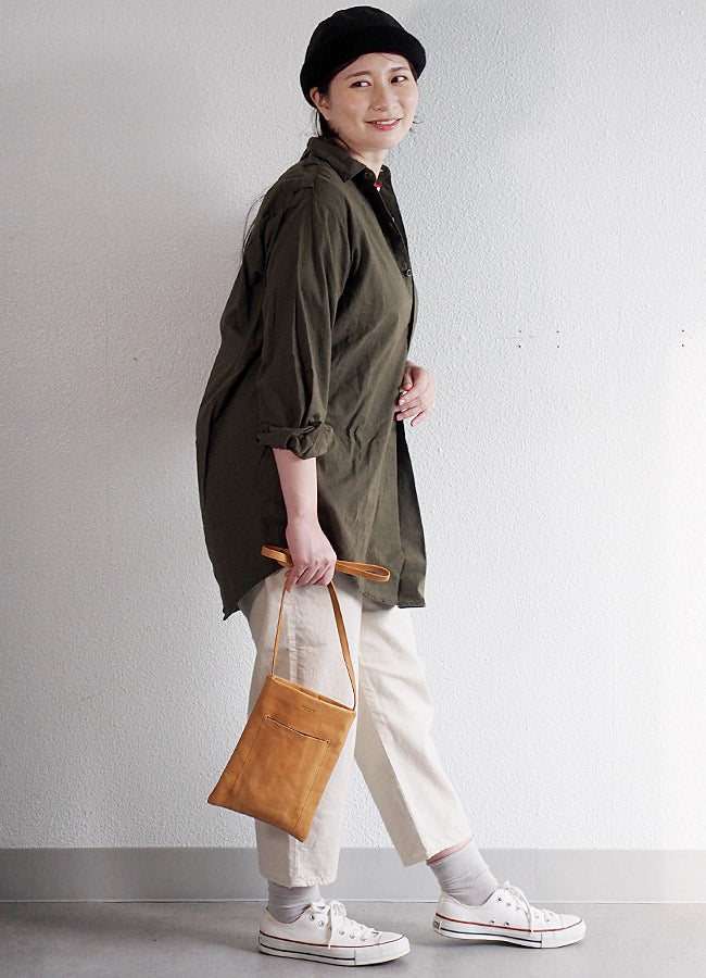 SOMETARY Czech Army 1960's Pullover Grandpa Shirt Long Sleeve Yangmei Dyed Sea Pine Color Women's [SO-GRSH01-MIRU] 