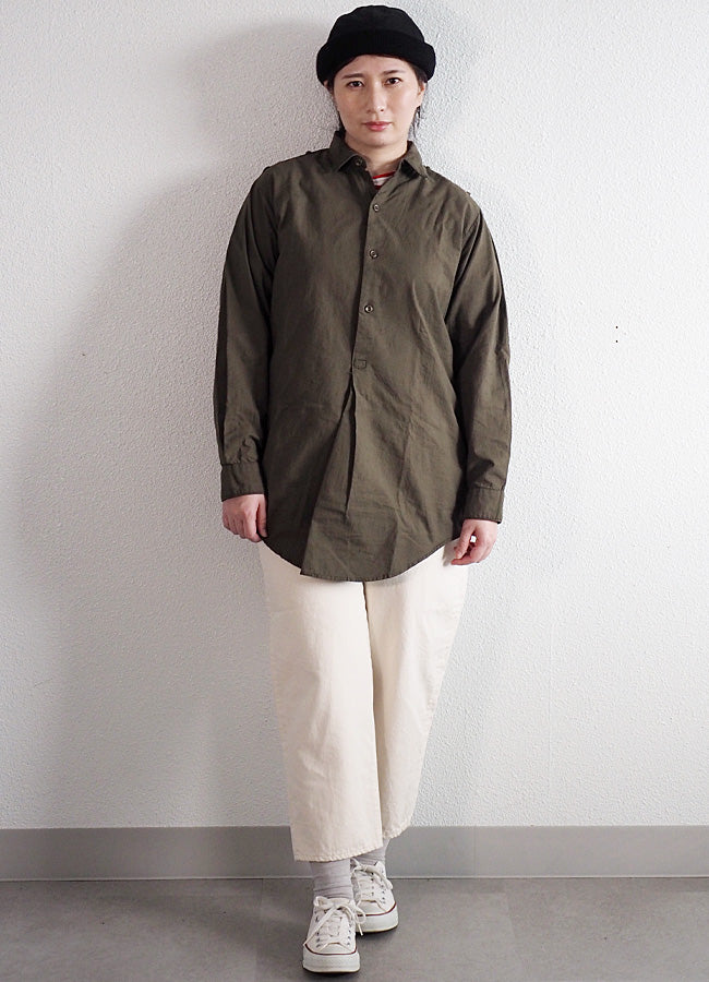 SOMETARY Czech Army 1960's Pullover Grandpa Shirt Long Sleeve Yangmei Dyed Sea Pine Color Women's [SO-GRSH01-MIRU] 