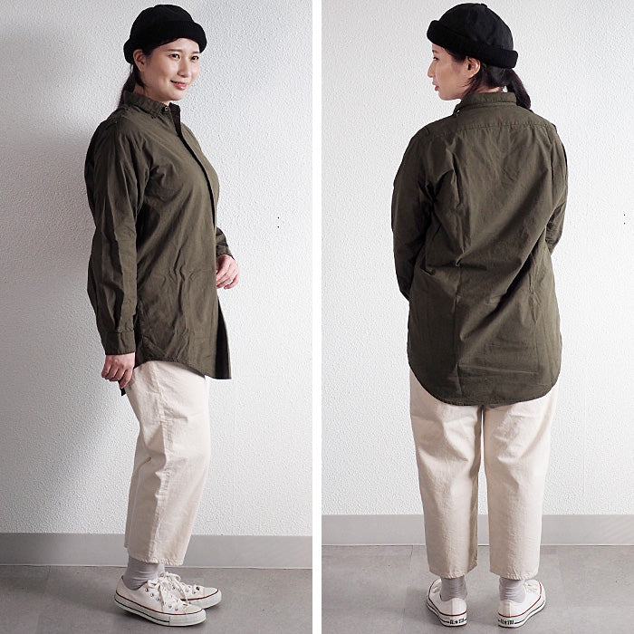 SOMETARY Czech Army 1960's Pullover Grandpa Shirt Long Sleeve Yangmei Dyed Sea Pine Color Women's [SO-GRSH01-MIRU] 