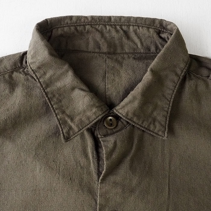 SOMETARY Czech Army 1960's Pullover Grandpa Shirt Long Sleeve Yangmei Dyed Sea Pine Color Women's [SO-GRSH01-MIRU] 