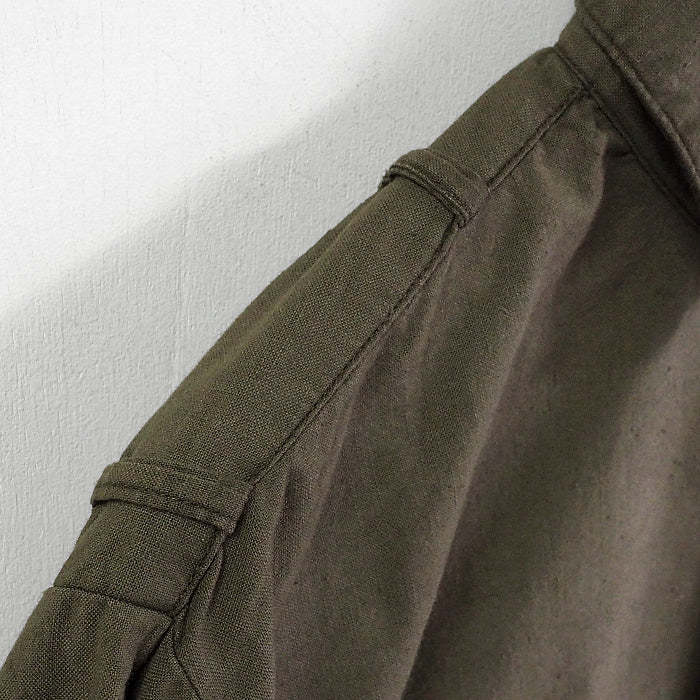 SOMETARY Czech Army 1960's Pullover Grandpa Shirt Long Sleeve Yangmei Dyed Sea Pine Color Women's [SO-GRSH01-MIRU] 