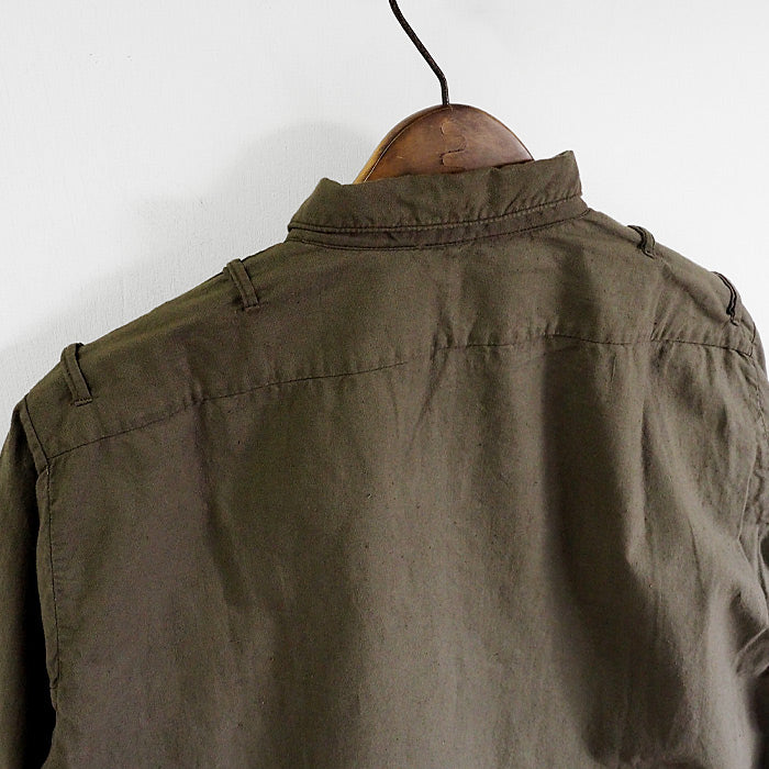 SOMETARY Czech Army 1960's Pullover Grandpa Shirt Long Sleeve Yangmei Dyed Sea Pine Color Women's [SO-GRSH01-MIRU] 