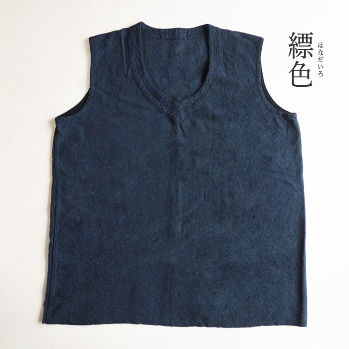 SOMETARY French Army Linen Wool Vest Indigo Dyed Red Iron Navy Ladies [SO-LWVE01] 