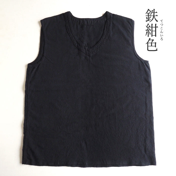 SOMETARY French Army Linen Wool Vest Indigo Dyed Red Iron Navy Ladies [SO-LWVE01] 