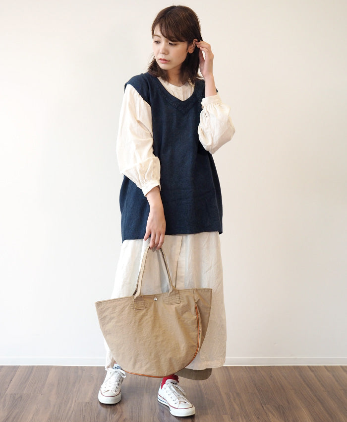 SOMETARY French Army Linen Wool Vest Indigo Dyed Red Iron Navy Ladies [SO-LWVE01] 