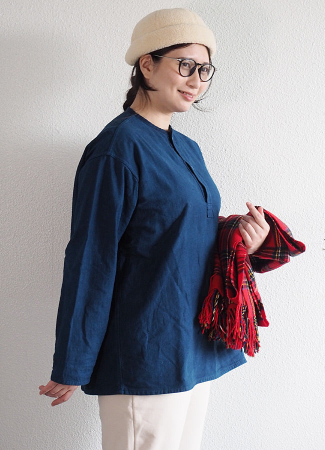 SOMETARY Russian Army Henley Neck Sleeping Shirt Long Sleeve Indigo Dyed Green Men's Women's Unisex [SO-SPSH01-HANA] 