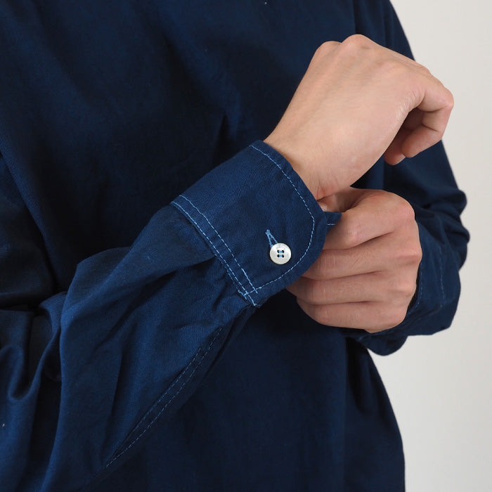 SOMETARY (ソメタリ) ルーマニア軍 スリーピングシャツ 長袖 藍染め 縹色 メンズ レディース 男女兼用 [SO-SPSH02-HANA]