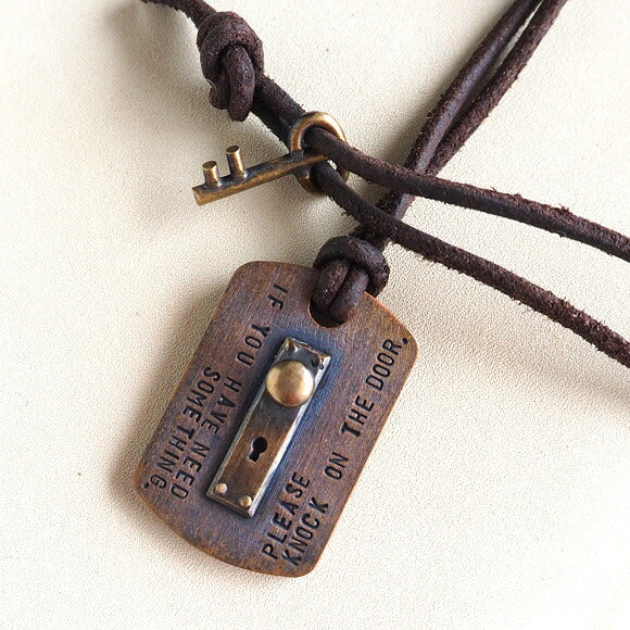 small right Door Knob Tag Necklace Copper &amp; Brass Leather Strap [SR-NL-05] 
