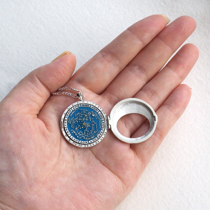 small right Locket Pendant Planisphere Necklace Silver [SR-NL-21] 