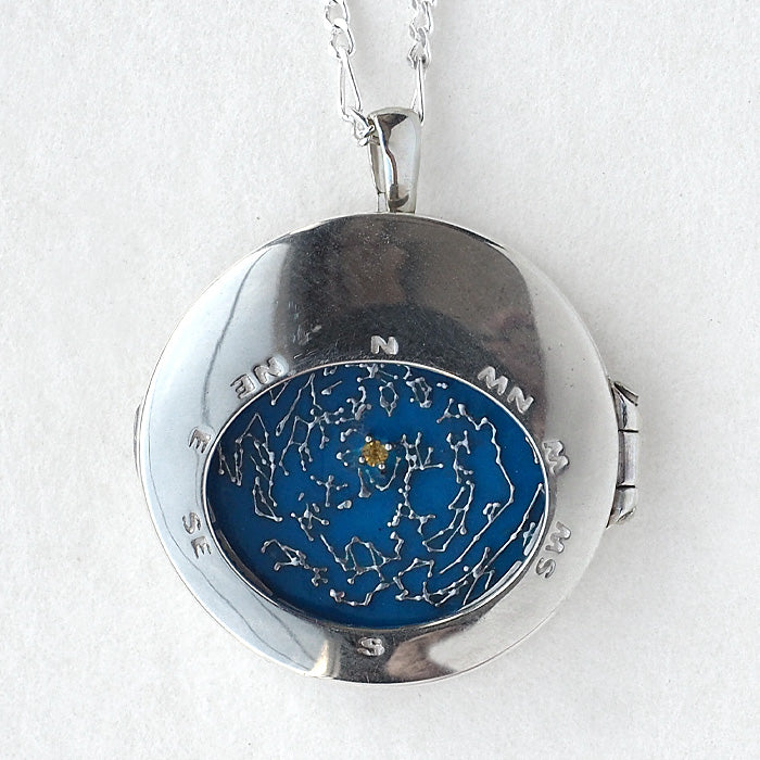 small right Locket Pendant Planisphere Necklace Silver [SR-NL-21] 