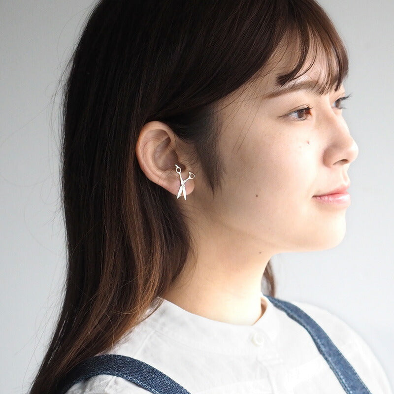 small right Scissors Earrings for Hairdressers Handmade Accessories Silver One Ear [SR-PC-04] 
