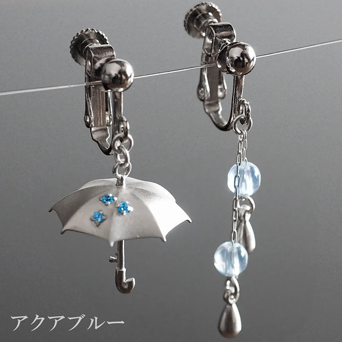 [3 colors] small right handmade accessories umbrella and drop earrings silver asymmetric 2 pieces [SR-PC-05-E] 