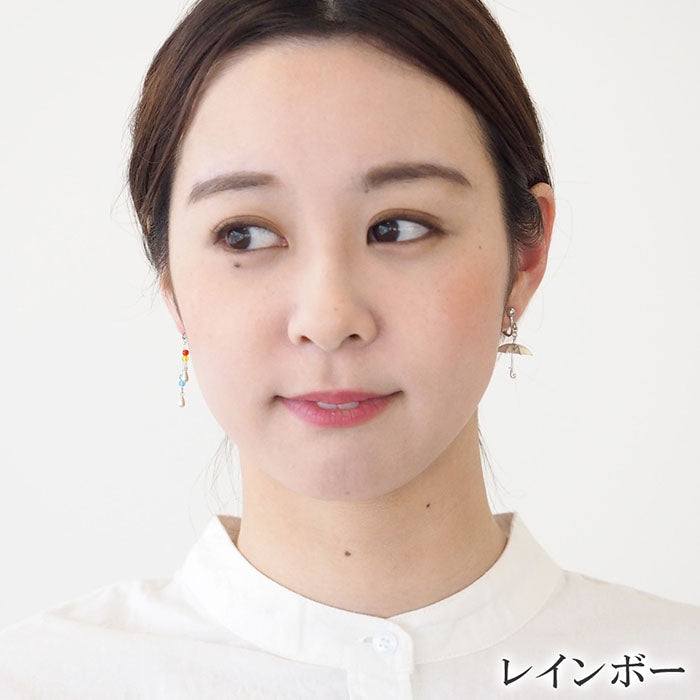 [3 colors] small right handmade accessories umbrella and drop earrings silver asymmetric 2 pieces [SR-PC-05-E] 