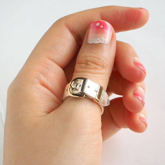 small right belt ring L size cute silver 18K gold plated 7.3mm width mirror finish [SR-RG-06] 
