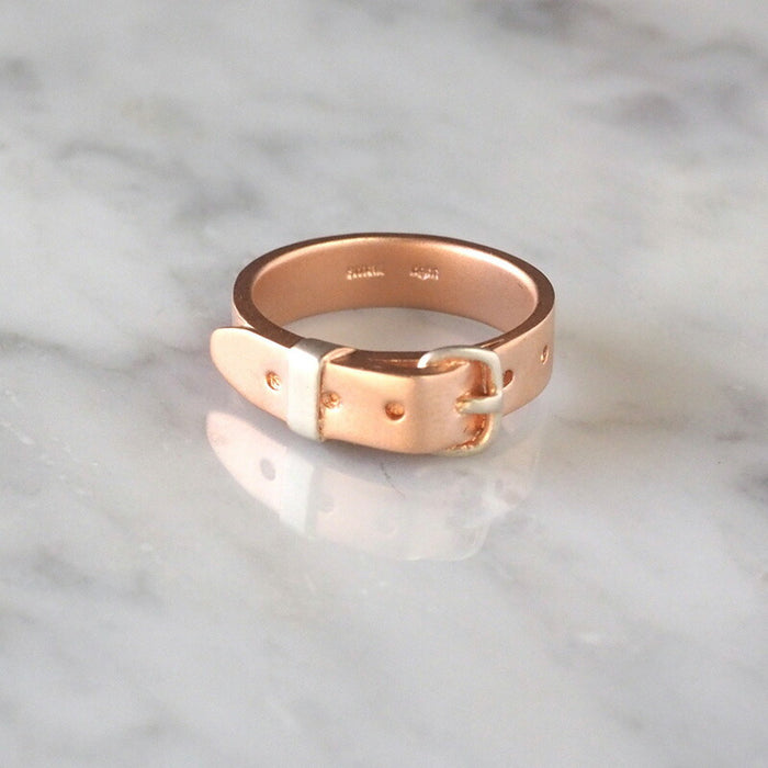 small right handmade accessory belt ring cute silver x pink gold plated 5.3mm width matte finish [SR-RG-09-MAT] 