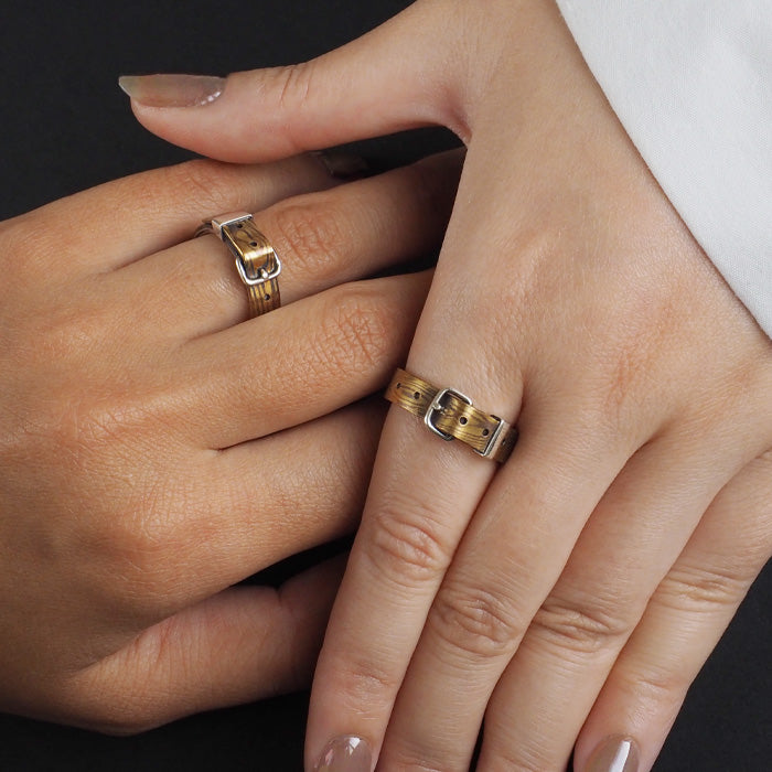 small right Mokume Gane belt ring copper x brass 5mm width [SR-RG-11] 