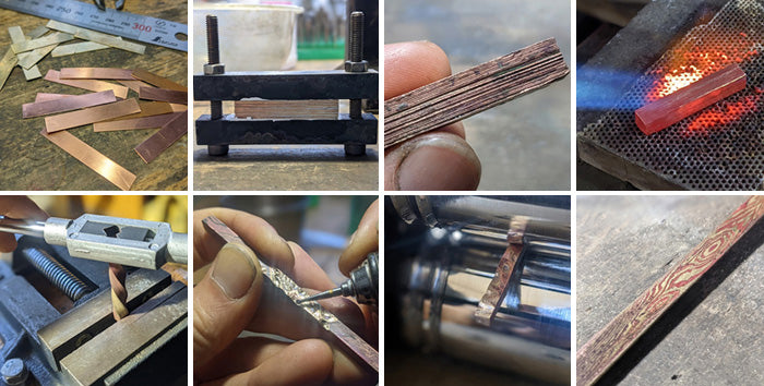 small right Mokume Gane belt ring copper x brass 5mm width [SR-RG-11] 