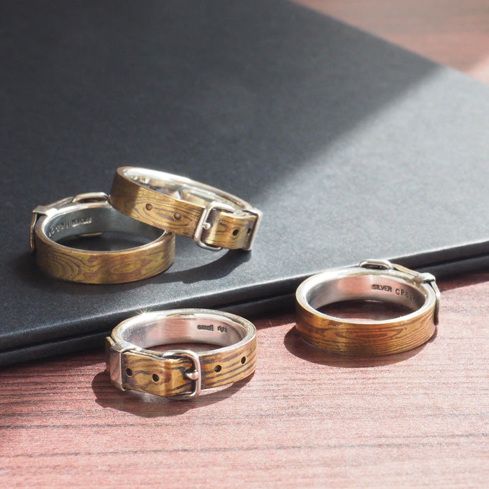 small right Mokume Gane belt ring copper x brass 5mm width [SR-RG-11] 