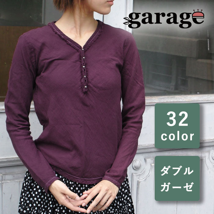 [32 colors in total] Gauze clothing studio garage (garage) Double gauze V-neck open front T-shirt long sleeve ladies [TS-48-LS] 