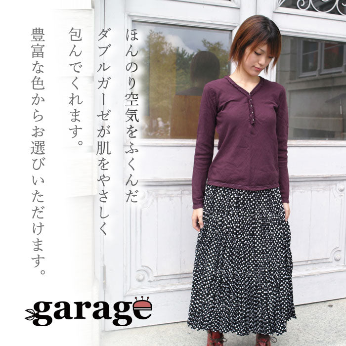 [32 colors in total] Gauze clothing studio garage (garage) Double gauze V-neck open front T-shirt long sleeve ladies [TS-48-LS] 