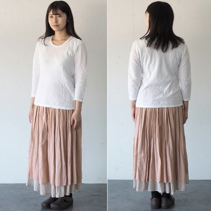 [32 colors available] Gauze clothing workshop garage Double gauze simple T-shirt, 3/4 sleeves, women's [TS-53-7S] 