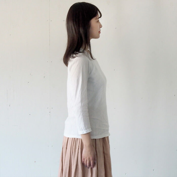 [32 colors available] Gauze clothing workshop garage Double gauze simple T-shirt, 3/4 sleeves, women's [TS-53-7S] 