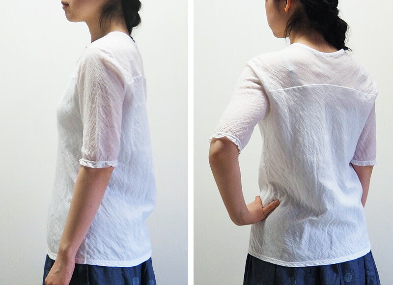 [All 28 colors] Gauze clothing studio garage (garage) Single gauze x double gauze switching T-shirt half sleeve ladies [TS-93] 