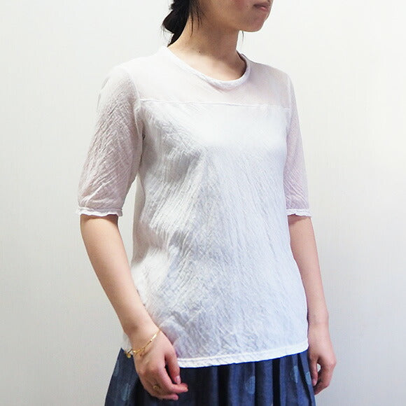 [All 28 colors] Gauze clothing studio garage (garage) Single gauze x double gauze switching T-shirt half sleeve ladies [TS-93] 