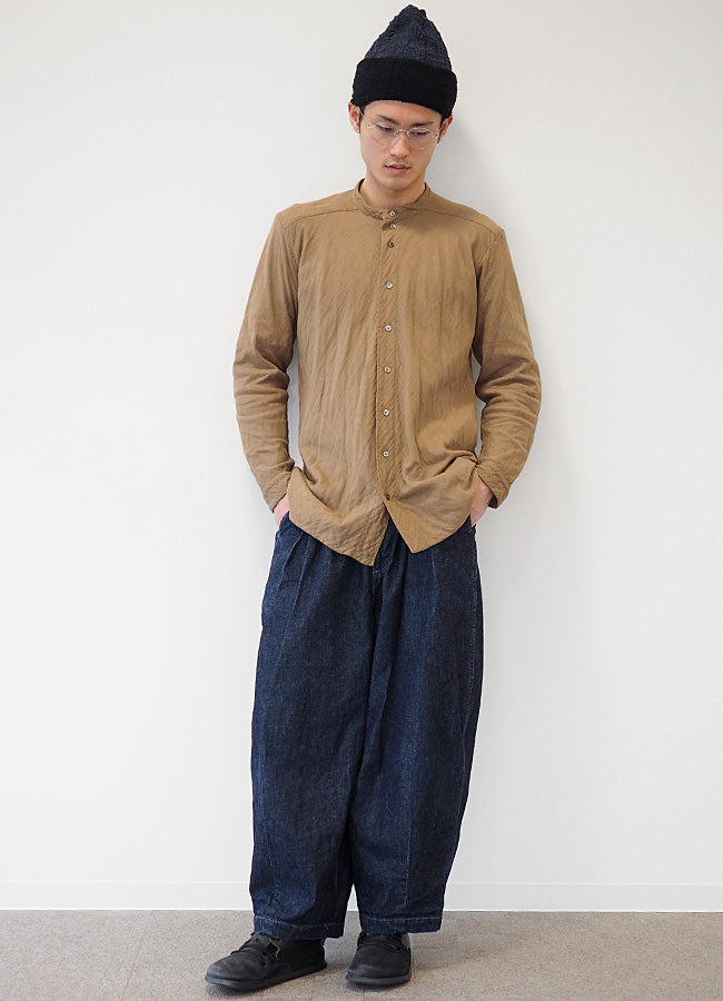 [All 29 colors] Gauze clothing studio garage (garage) 4-ply gauze henley neck shirt long sleeve black shell button men's [TS-94] 