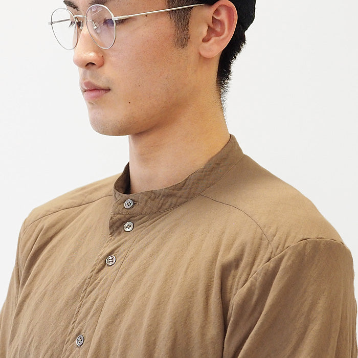 [All 29 colors] Gauze clothing studio garage (garage) 4-ply gauze henley neck shirt long sleeve black shell button men's [TS-94] 