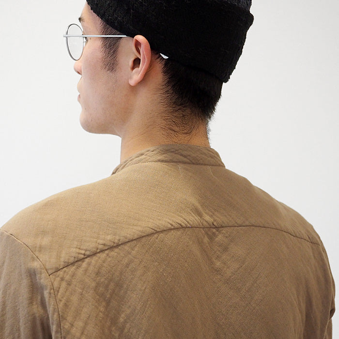 [All 29 colors] Gauze clothing studio garage (garage) 4-ply gauze henley neck shirt long sleeve black shell button men's [TS-94] 