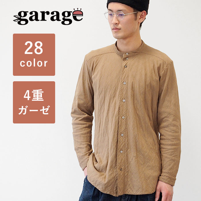 【全29色】 ガーゼ服工房 garage (ガラージ) 4重ガーゼ ヘンリーネックシャツ 長袖 黒貝ボタン メンズ [TS-94]